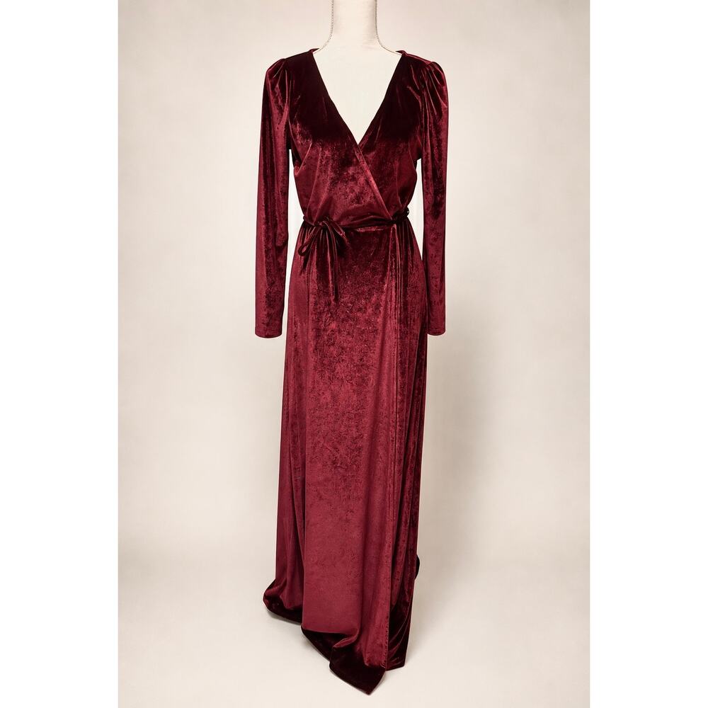 Baltic Born Burgundy Velvet Maxi Wrap Sofia Long Sleeve Dress Formal Gown L NWT - Picture 8 of 8